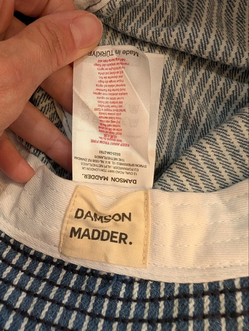 Damson Madder Cotton Washed Denim Stripe Bucket Hat